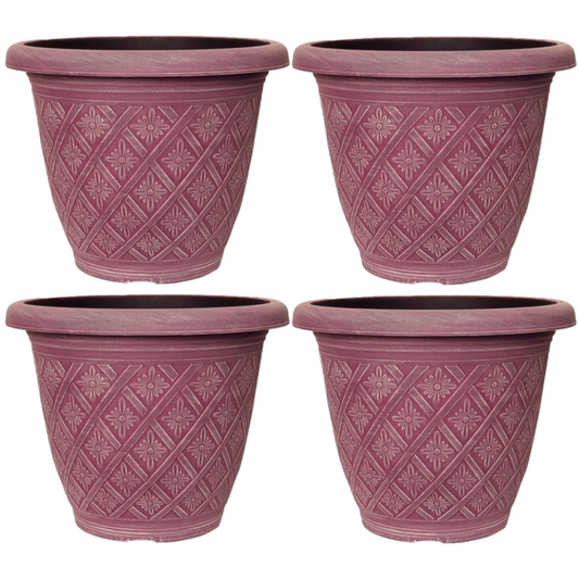 Planter Set of 4 Round 33cm Garden Plant Pot Woven Coral Pink Outdoor Cover