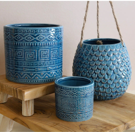 Ceramic Glazed Plant Pot Hanging Planters Cactus Cache Pots Geometric Aztec Tile