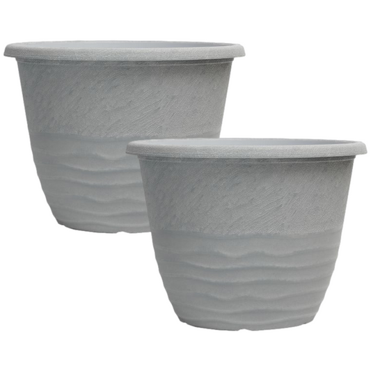 Set of 2 Round 30cm Garden Plant Pot Country Grey Deco Flower Cover Planter