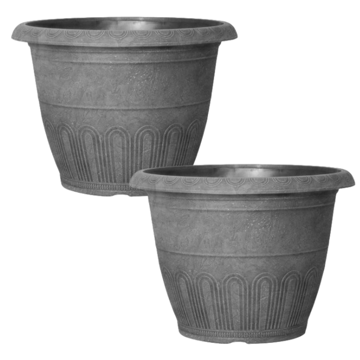 Set of 2 Faux Concrete 33cm Plant Pot Garden 11.5L Outdoor Patio Planters