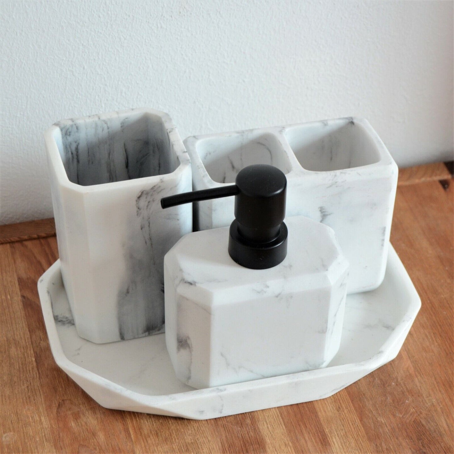 Marble Design Bathroom Accessories Organiser Tumbler Holder Soap Dispenser Tray