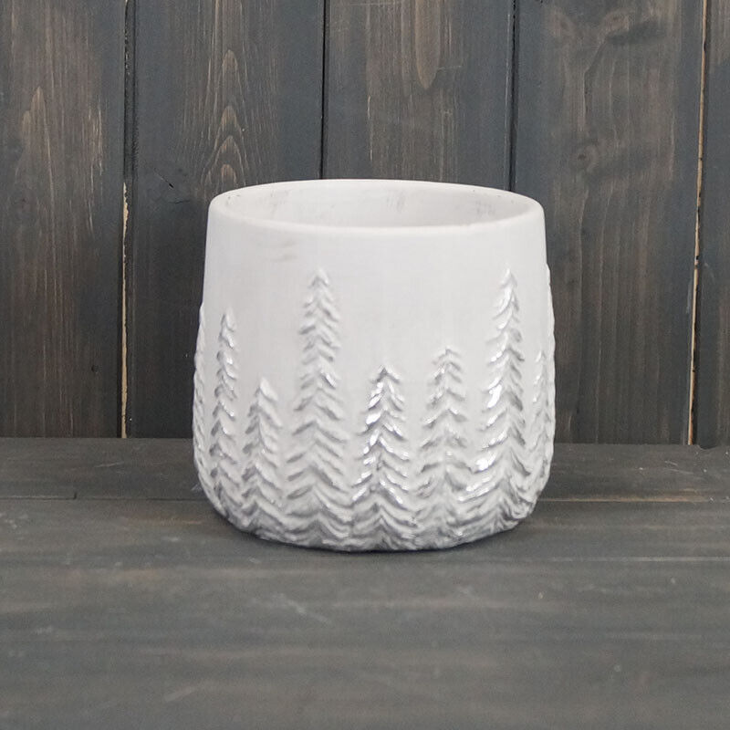 White Christmas Stone Embossed Tree Concrete Herb Plant Pot Cover Planters