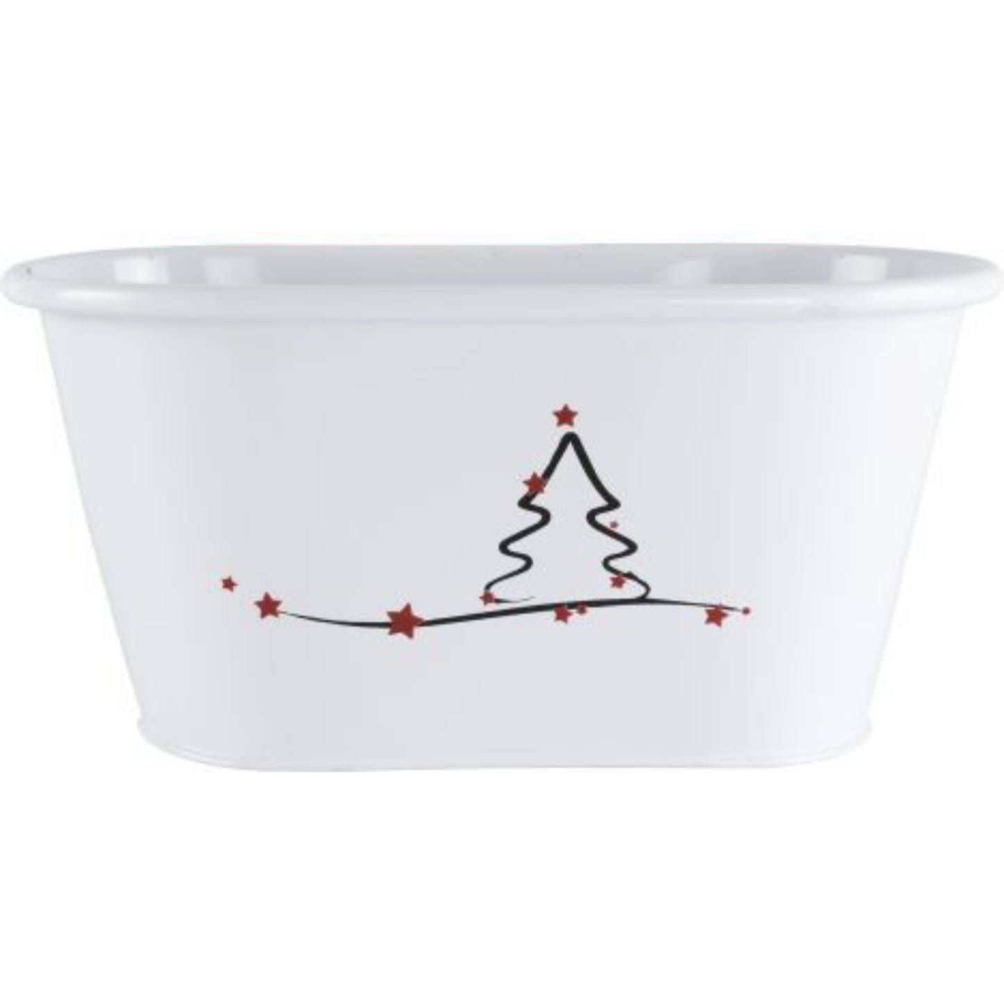 2Pc White Tin Pail Trough Planter Pot Modern Christmas Tree Star 26cm Xmas Decor