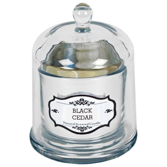 Scented Glass Black Cedar Bell Jar Natural Candle With Bell Cloche Lid