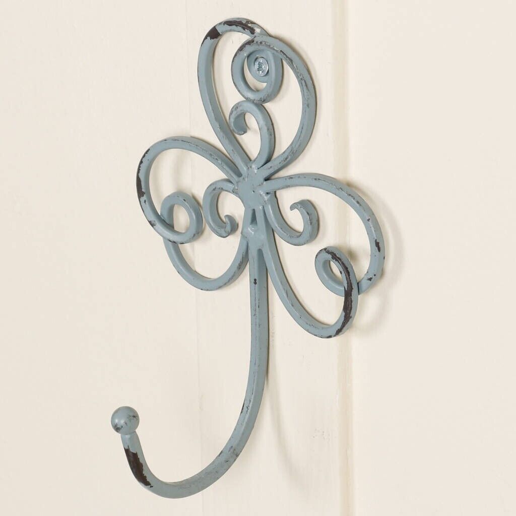 Metal Powder Blue Toilet Roll Holder Towel Holder Hook Clover Distressed Finish