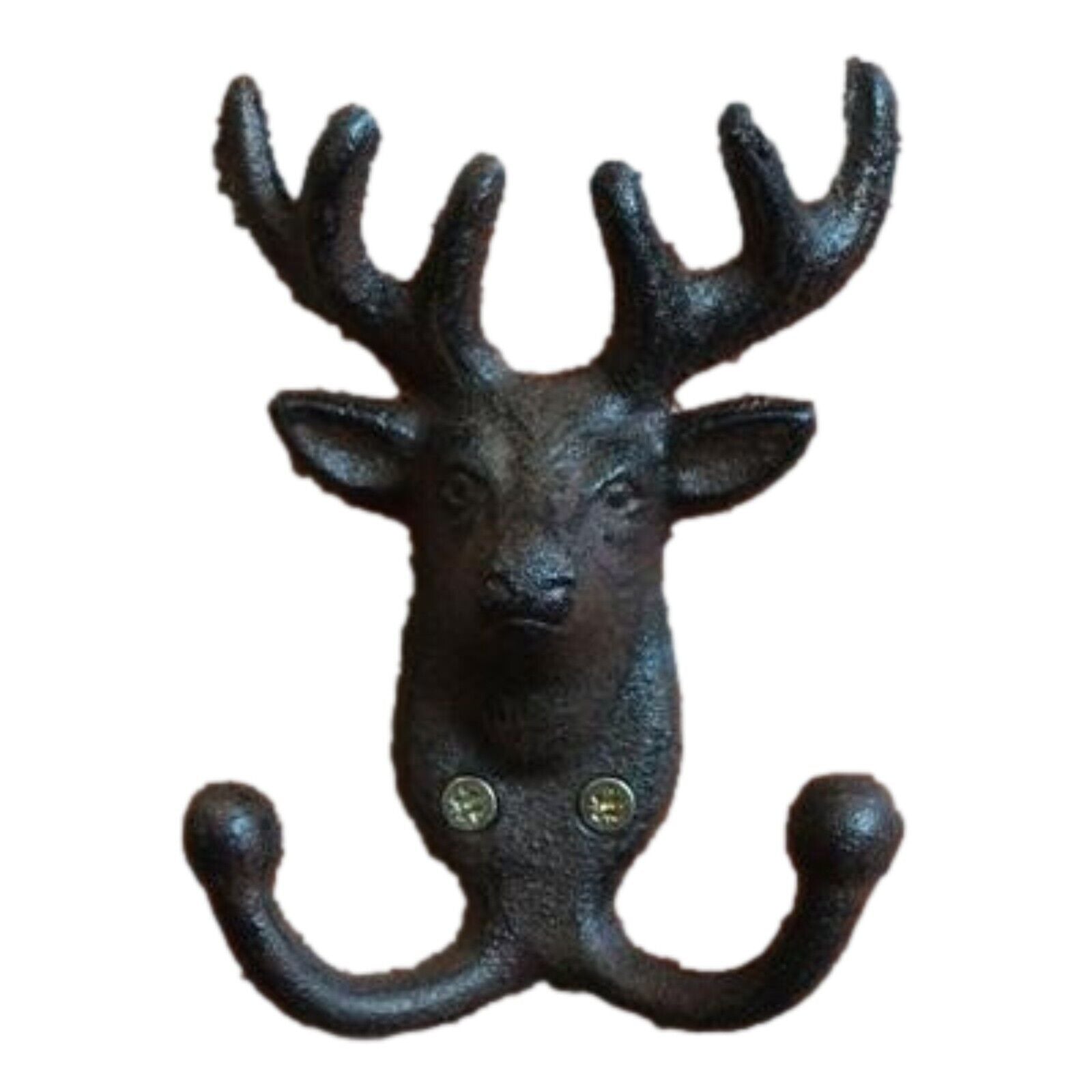 3Pc Cast Iron Stag Head Wall Coat Hook Rack Utility Storage for Coats Bags Leads