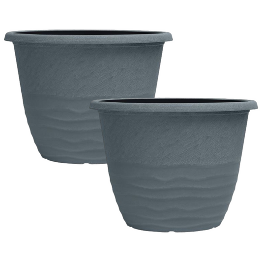 Set of 2 Round 33cm Garden Plant Pot Country Lead Grey Deco Flower Cover Planter