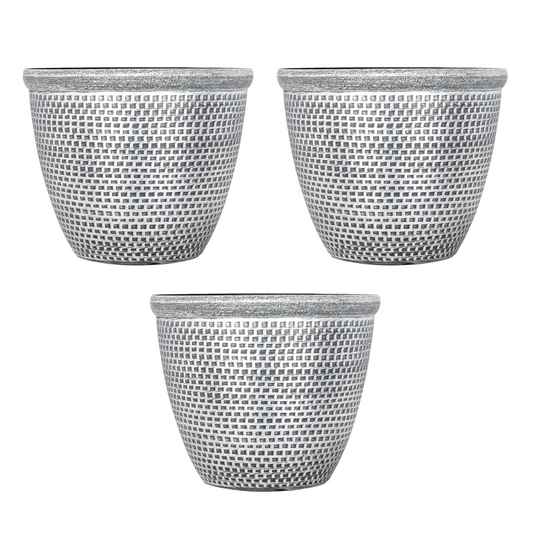 3Pc Silver Round Plastic Planter 30cm Cromarty Plant Pot 10L Flower Garden Decor