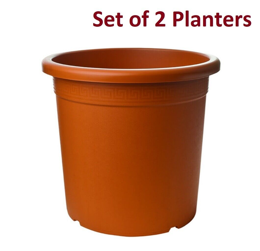 Set of 2 Tall Terracotta Plastic Planter 28cm Round Flower Plant Garden Pot