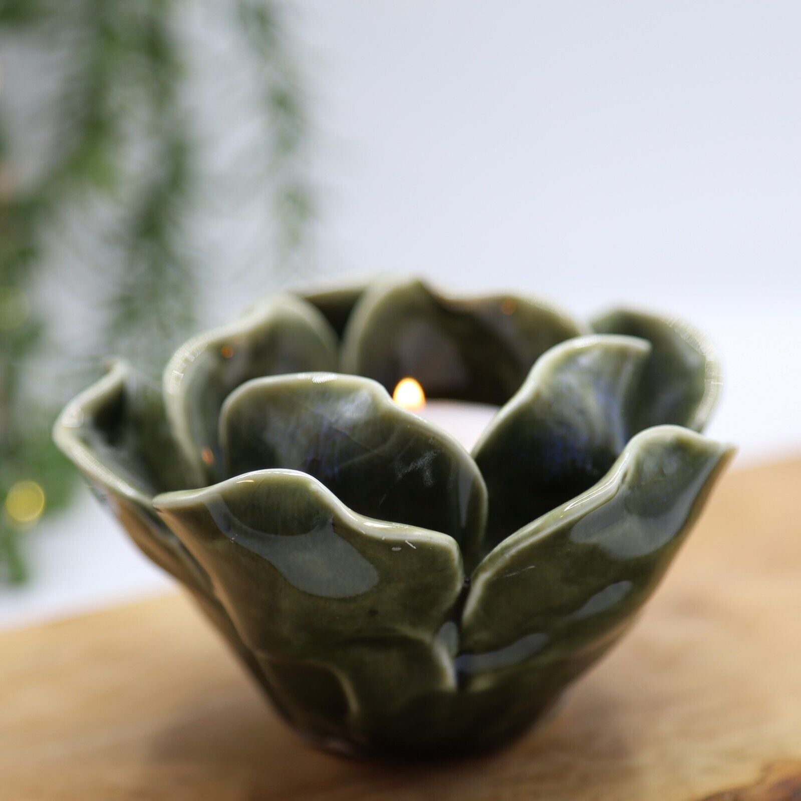 Reactive Glazed Ceramic Flower Tealight Candles Holders Petals Christmas Decor