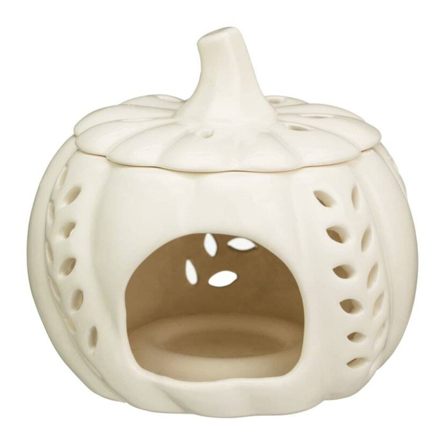 White Ceramic Pumpkin Wax Melt with Lid Tealight Oil Burner Halloween Gift