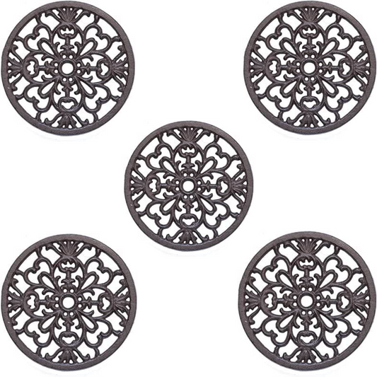 5Pc Round Trivet Tea Pot Pan Stand Dining Kitchen Worktop Protection Cast Iron