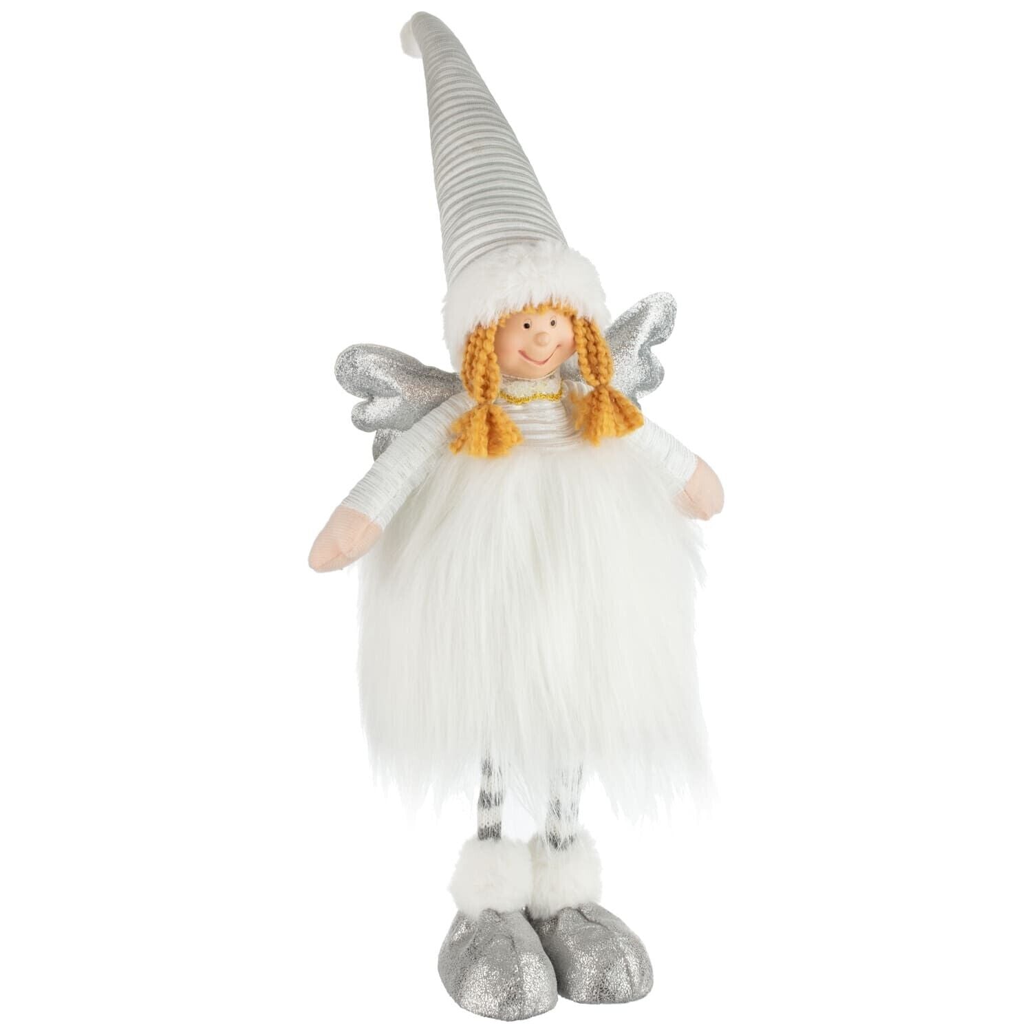 Christmas Silver Standing Fairy with Fur Skirt 47cm Figurine Statue Xmas Gift