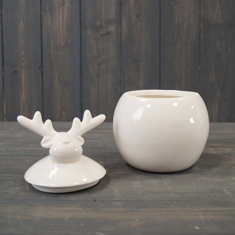 18cm White Ceramic Reindeer Moose Head Wax Melts Storage Jar Cotton Buds Box