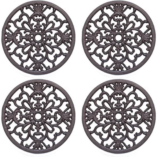 4Pc Round Trivet Tea Pot Pan Stand Dining Kitchen Worktop Protection Cast Iron