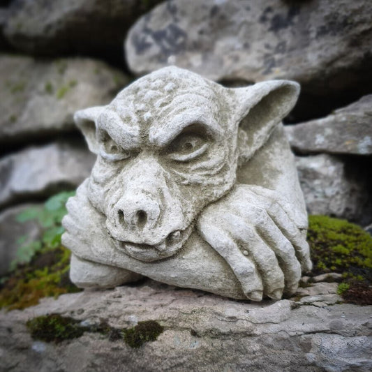 Stone Angry Gremlin Statue Wall Hanging Concrete Gargoyle Garden Decor Ornament