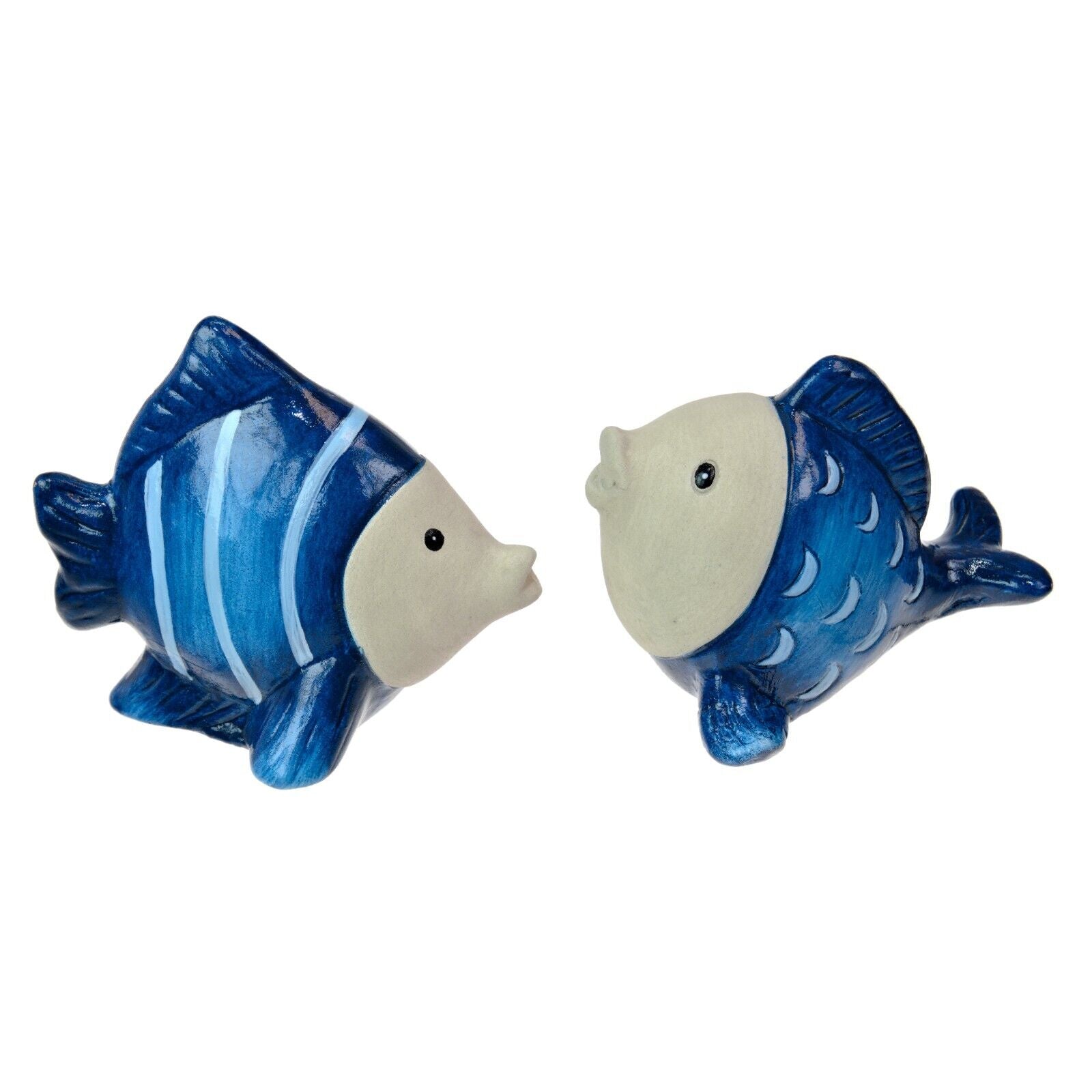 Pack of 2 Nautical Ceramic Fish Seaside Ocean Sea Themed Shelf Sitter Ornaments