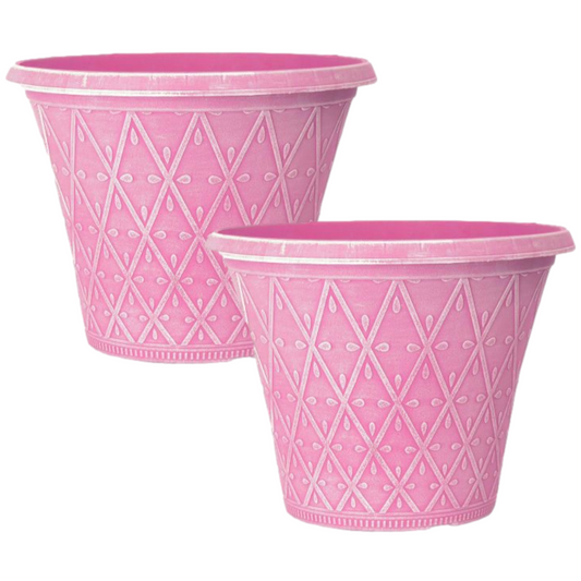 Set of 2 Round 30cm Garden Plant Pot Pink Outdoor Planter 10L Decorative Cover