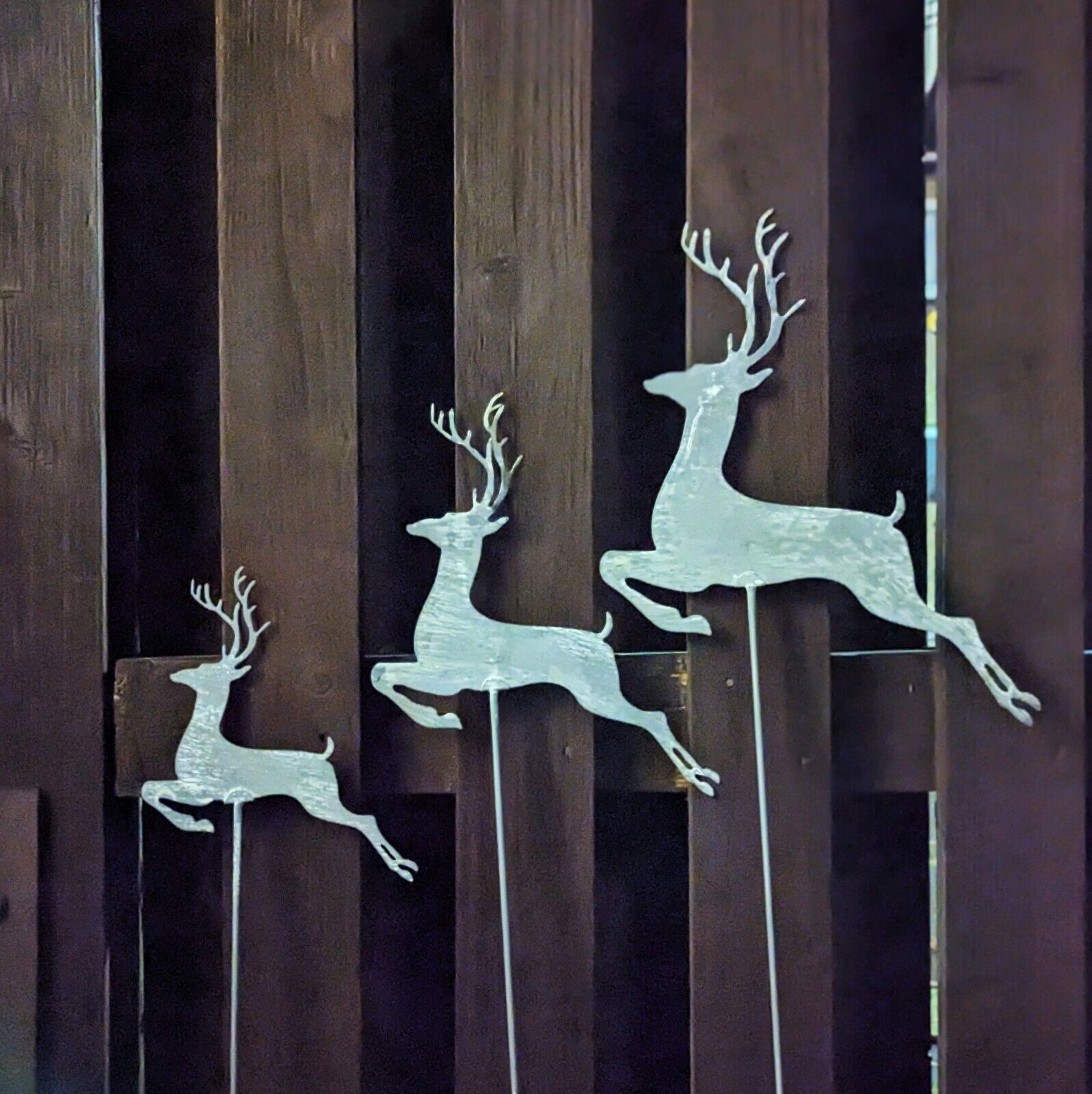 Rustic Grey Reindeer Metal Art Garden Stake Christmas Decor Outdoor Ornament