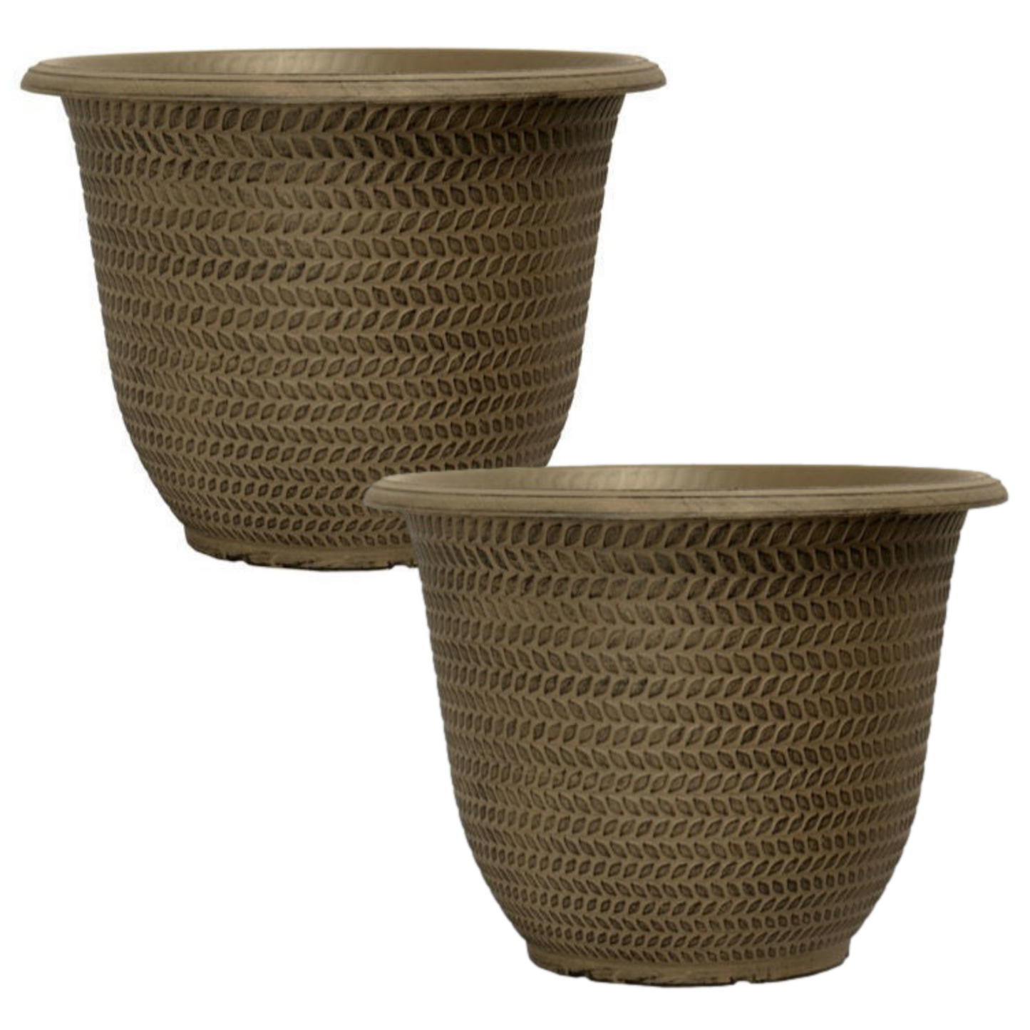 Planter Set of 2 Round Plastic Plant Pots 30cm Brown Taupe Effect Garden