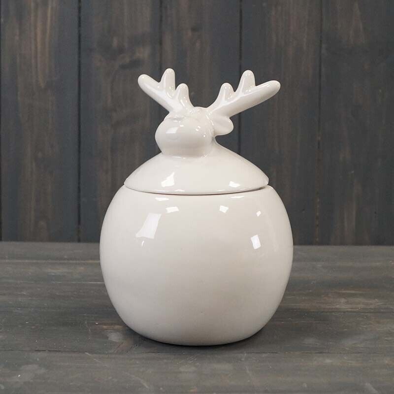 18cm White Ceramic Reindeer Moose Head Wax Melts Storage Jar Cotton Buds Box