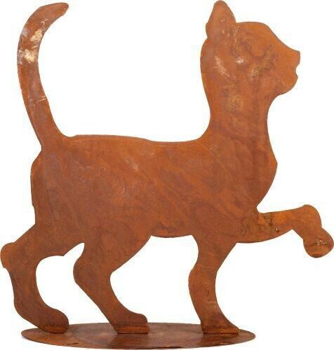 Silhouette Rustic Rusty Metal Cat Walking Feline Garden Fence Topper Ornament