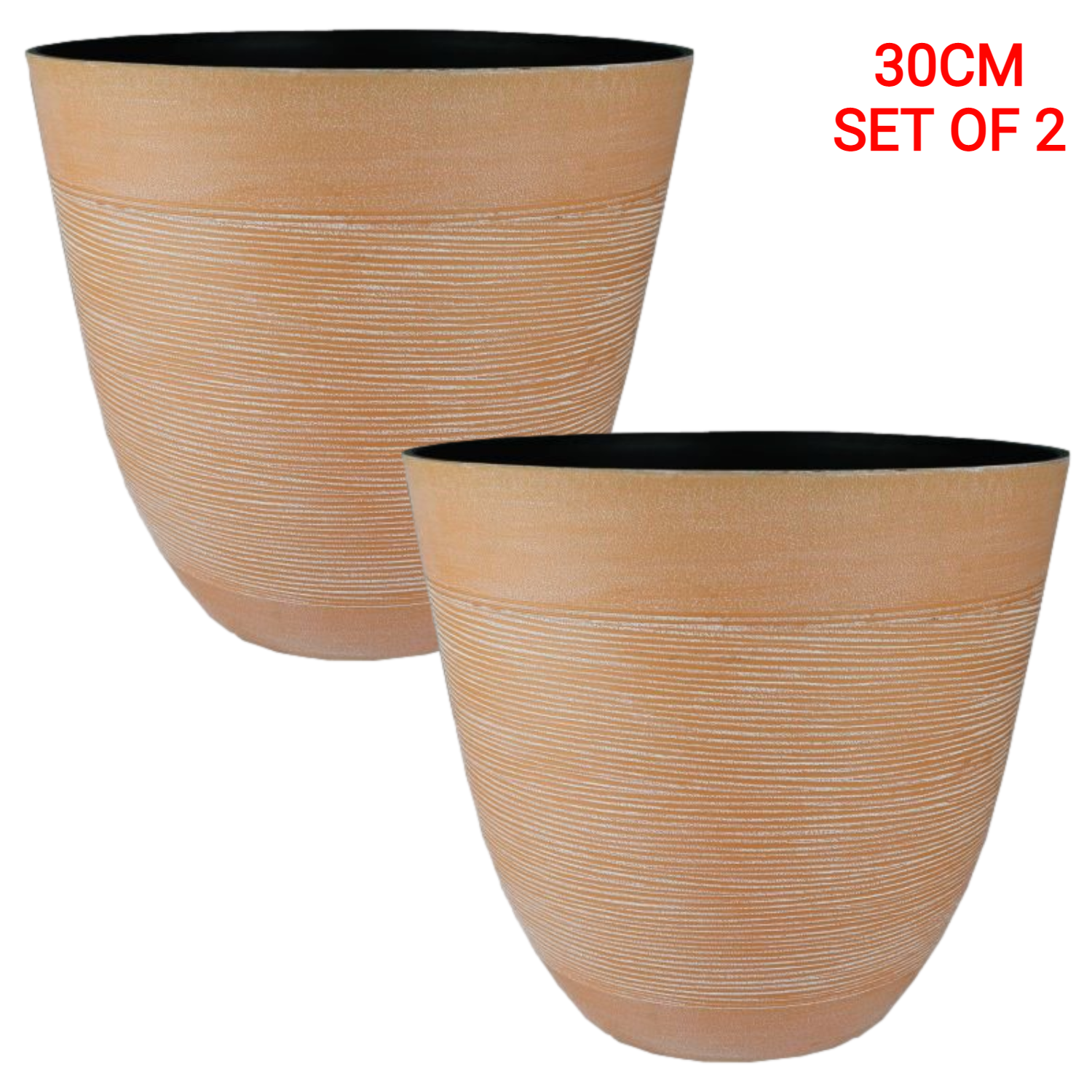 Set of 2 Terracotta Plastic Plant Pot 30cm Tall Round Tub 14L Garden Planter 