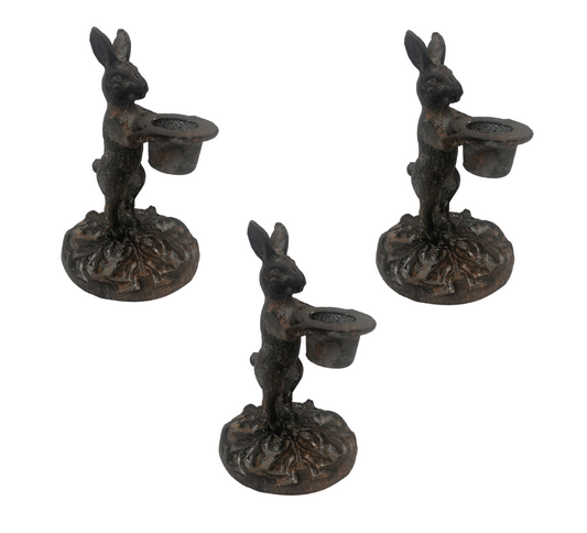 3Pc Antique French Style Rabbit Hare Candlestick Candle Holder Xmas Dinner Table