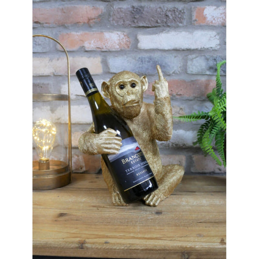 Resin Gold Up Yours Monkey Wine Holder Rude Novelty Shelf Sitter Cheeky Ornament