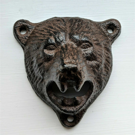 Bear Bottle Opener Animal Head Wall Mounted Cast Iron Man Cave Garden Accessory