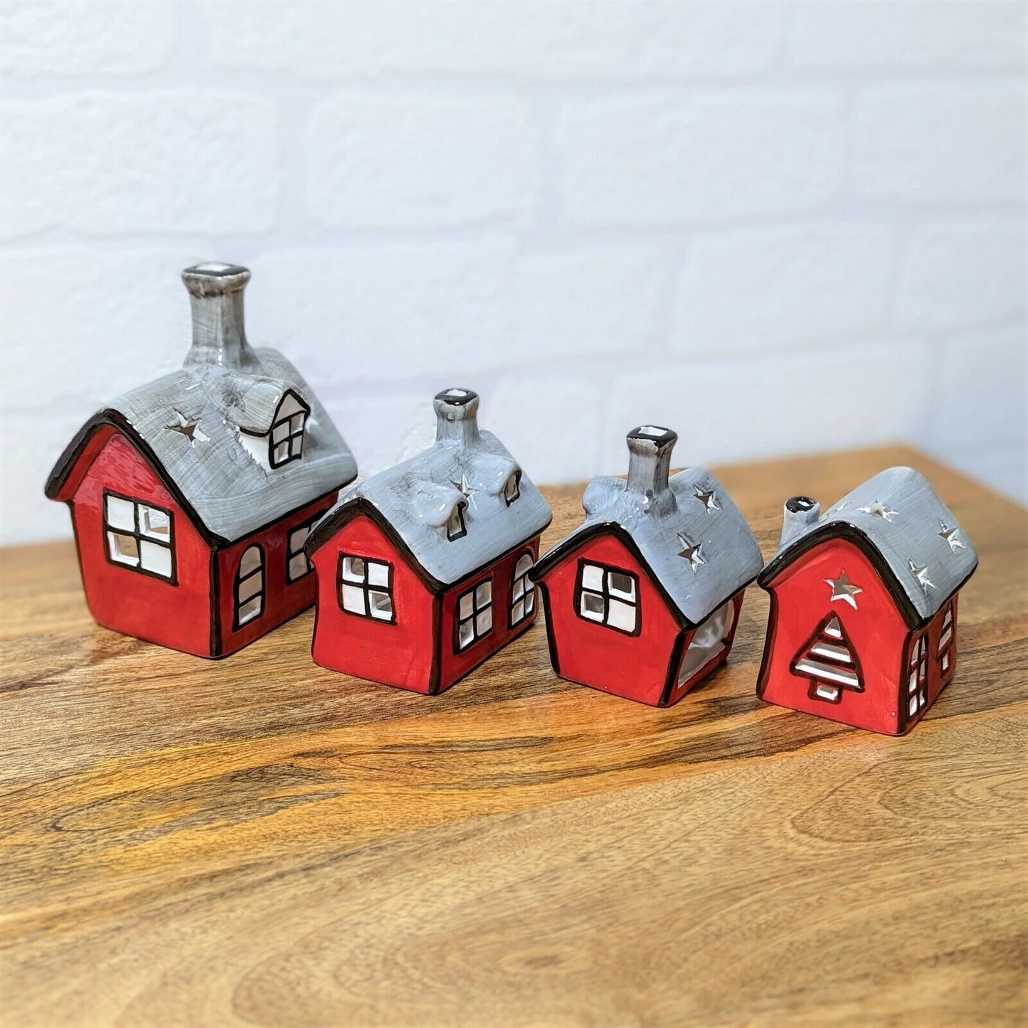 Christmas Tea Light Candle Holders Village Pottery House Ceramic Town House Xmas