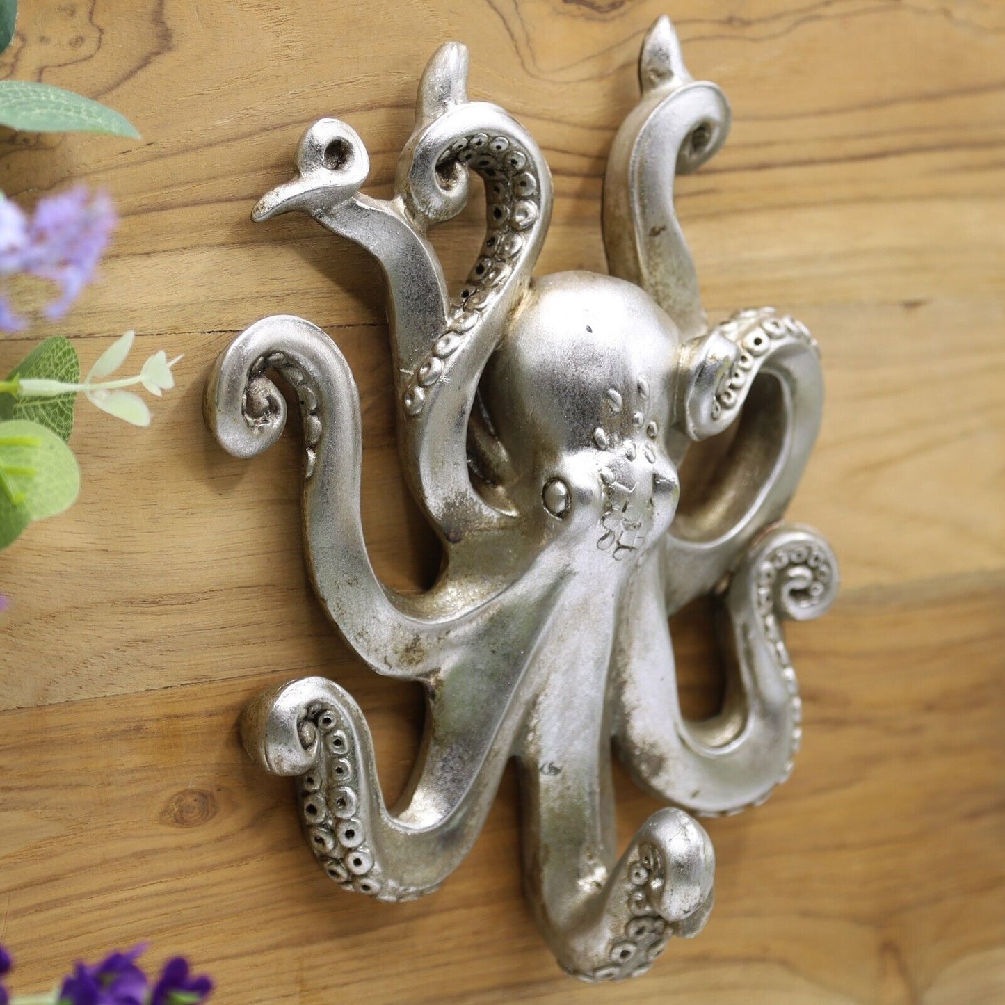 Octopus Silver Resin Wall Hanging Single Hook Coat Scarf Keys Hanger Nautical