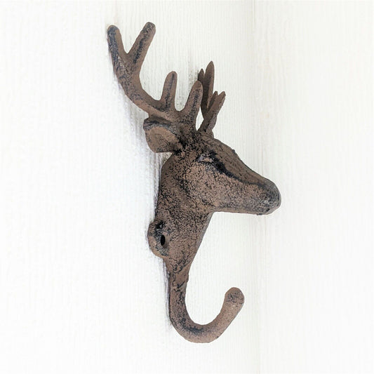 Single Vintage Cast Iron Deer Stag Head Wall Coat Hook Key Storage Hanger Rack