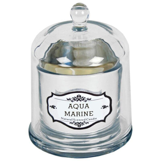 Scented Glass Aqua Marine Bell Jar Natural Candle With Bell Cloche Lid