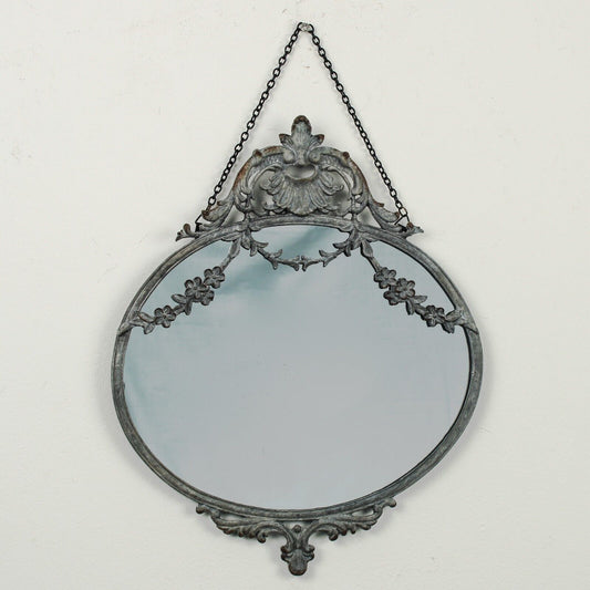 Vintage Grey Wall Hanging Mirror With Swags Home French Decor Floral Frame