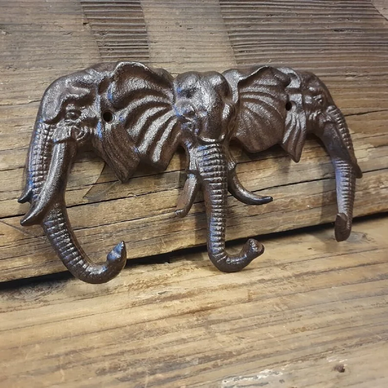 Cast Iron Elephant Hook Antique Metal Coat Key Hanging Home Garden Ornament