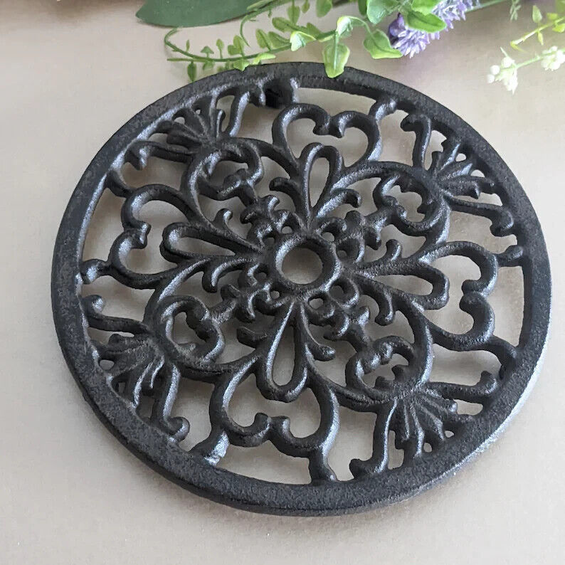 6Pc Round Trivet Tea Pot Pan Stand Dining Kitchen Worktop Protection Cast Iron