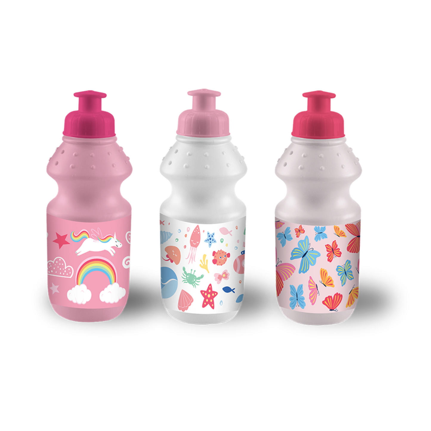 3Pack 355ml BPA Free Plastic Water Bottle Girls Printed Pull Top Kids Sports Gym