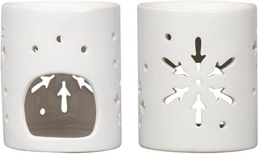 White Christmas Snowflake Ceramic Decor Wax Melt Burner Tea Light Holder