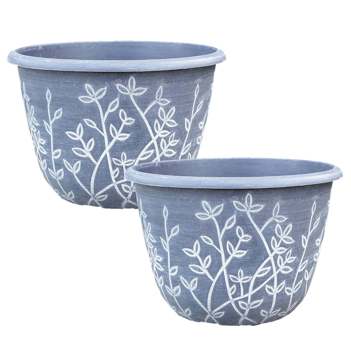 2Pc Plastic Serenity Stout Planter 30cm Grey/White 11L Garden Decor Plant Pot