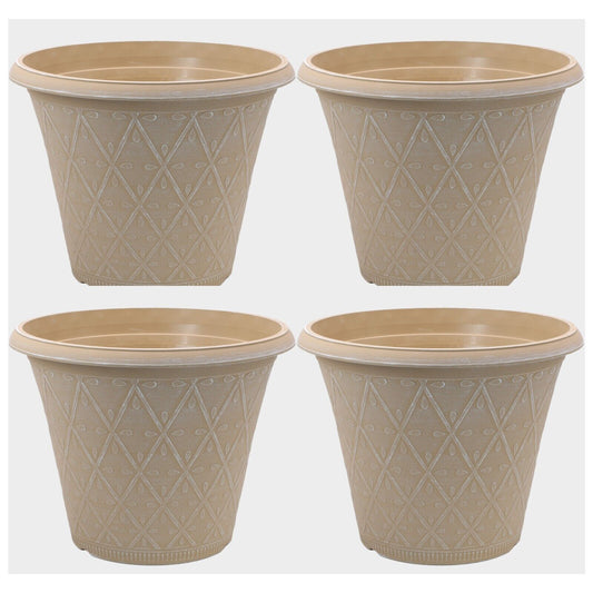 Planter Set of 4 Round 30cm Garden Plant Pot Matt Cream Outdoor Decorative Cover