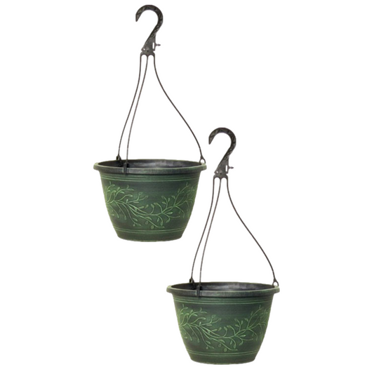 Hanging Basket 2Pcs 27cm Garden Plant Pot Green Verdigris Plastic Planter