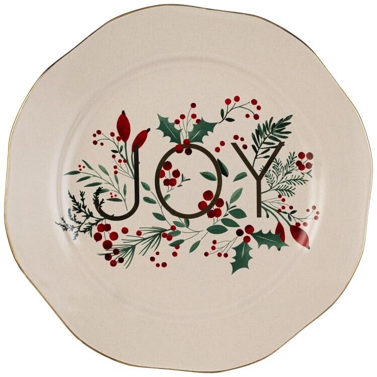 Christmas Joy Slogan Scalloped Dining Table Kitchen Food Serving 26cm Plate