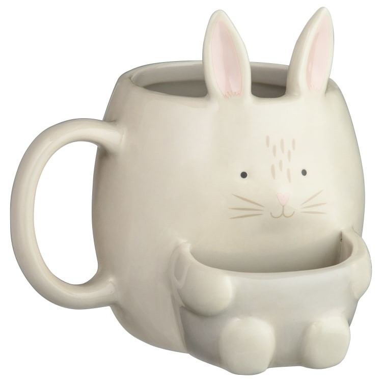 Ceramic White Bunny Mug with Cookie Holder 300ml Coffee Tea Cup Novelty Gift