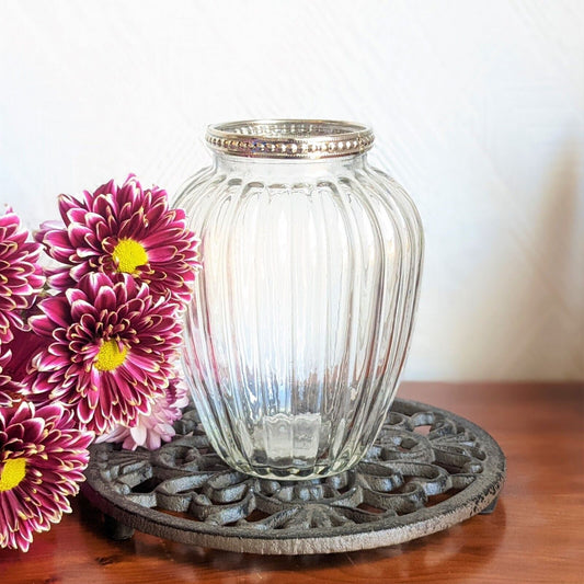 Ribbed Glass Vase Bud Flower Pot Holder Bottle Bud Round Home Decor Gift Vase