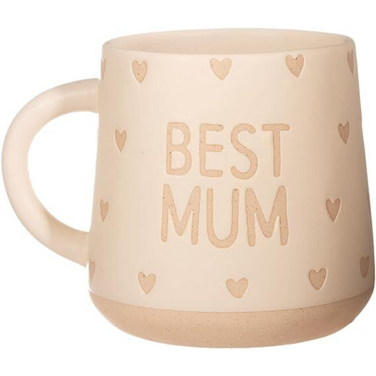 Stonware Best Mum Rustic Mug Hearts 360ml Tea Coffee Water Cup Home Gift