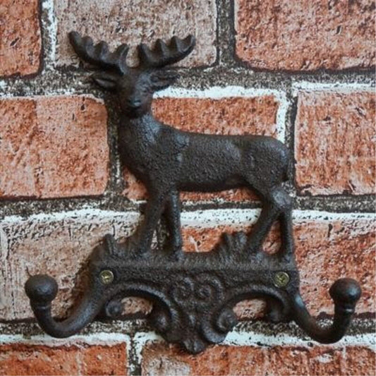 Cast Iron Stag Statue Wall Coat Hook Rack Utility Storage for Coats Bags Leads