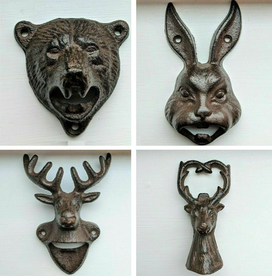 Animal Bottle Opener Stag Bear Head Cast Iron Metal Wall Mounted Bottle Opener