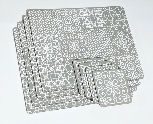 Set of 4 Geometric White Grey Table Placemats Coasters Dining Cork Mats