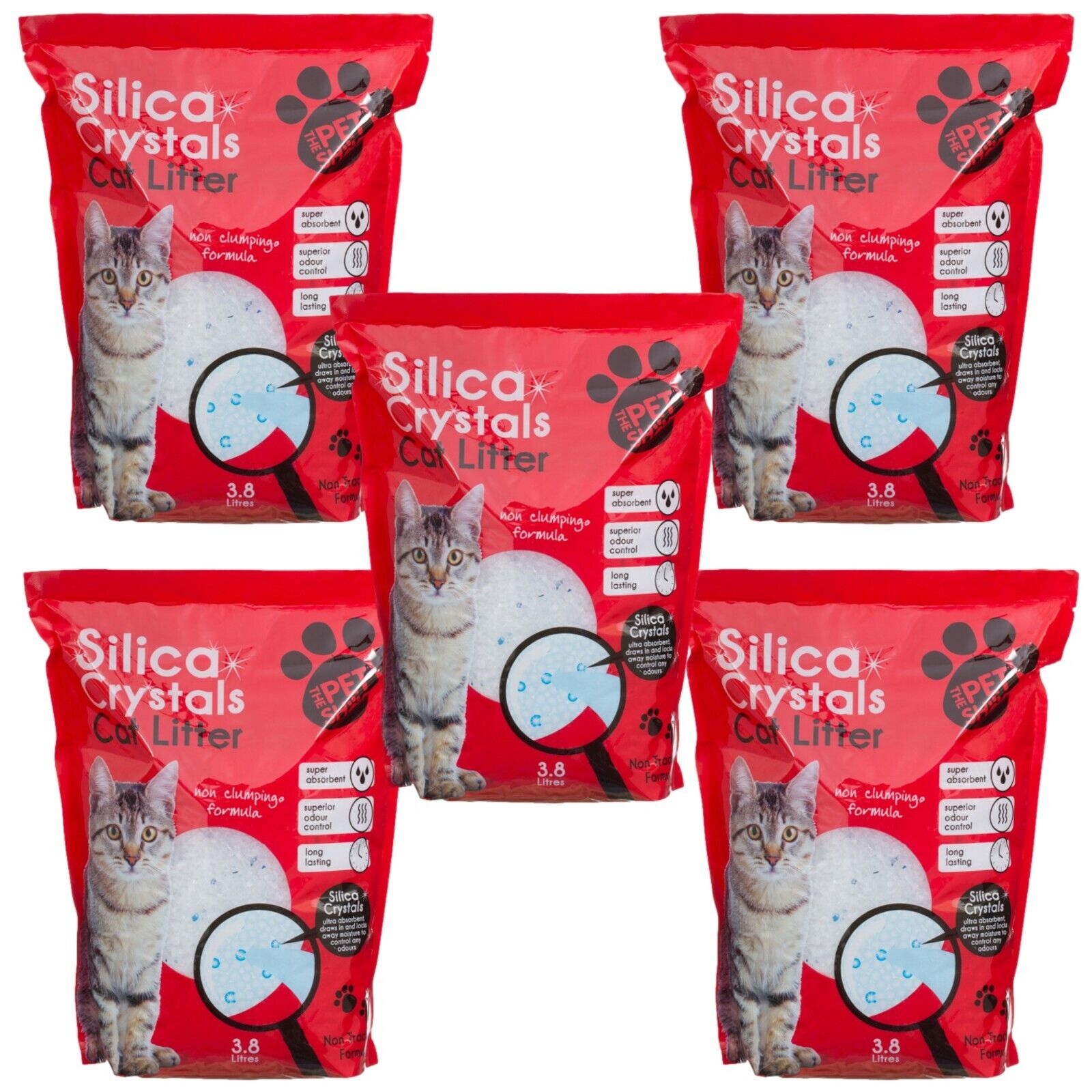 5x 3.8L Silica Crystals Cat Litter Moisture Odour Absorbent Anti Bacterial 